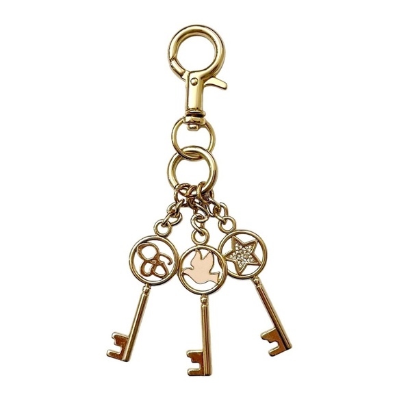 Bag Charm‎ Key Chain Gold Tone Jessica Simpson Logo Dove Star 3 Key Bag Clip - Picture 2 of 4